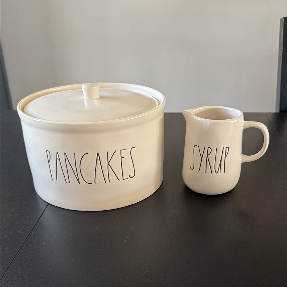 Rae Dunn White Pancakes and Syrup Serveware Set